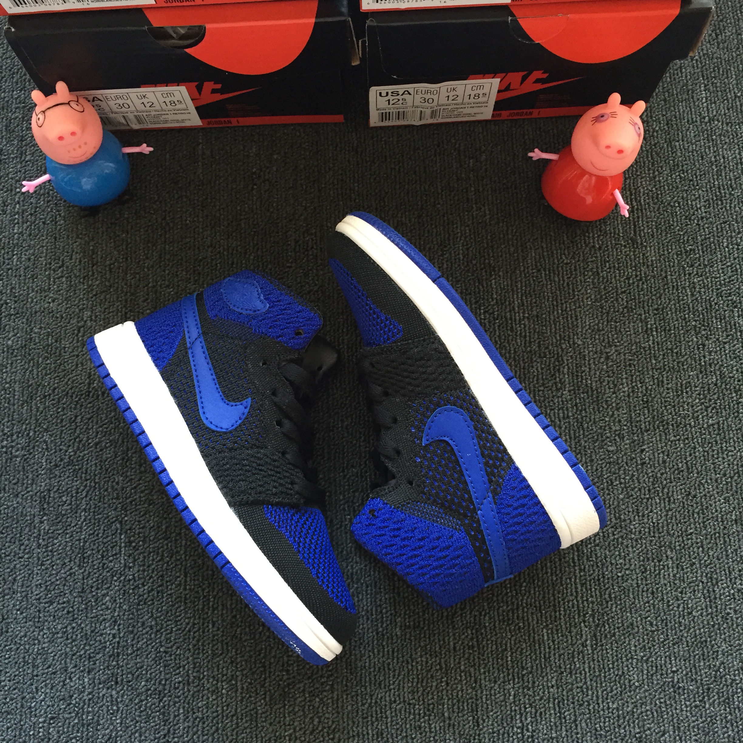 2018 Kids Jordan 1 Flyknit Royal Blue Black Shoes - Click Image to Close